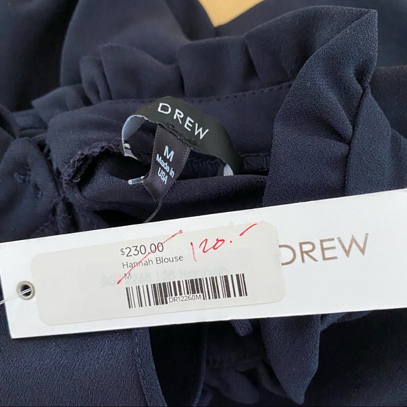 Drew Hannah Navy Ruffle Mock Neck Keyhole Blouse - Picture 11 of 16